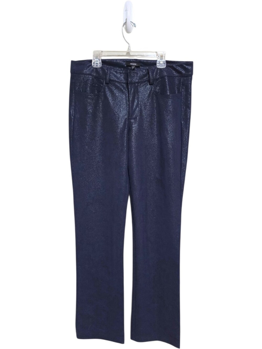 GRAYSE Sueded Shimmer Navy Straight Leg Pants, M, Modern Luxe Party Office